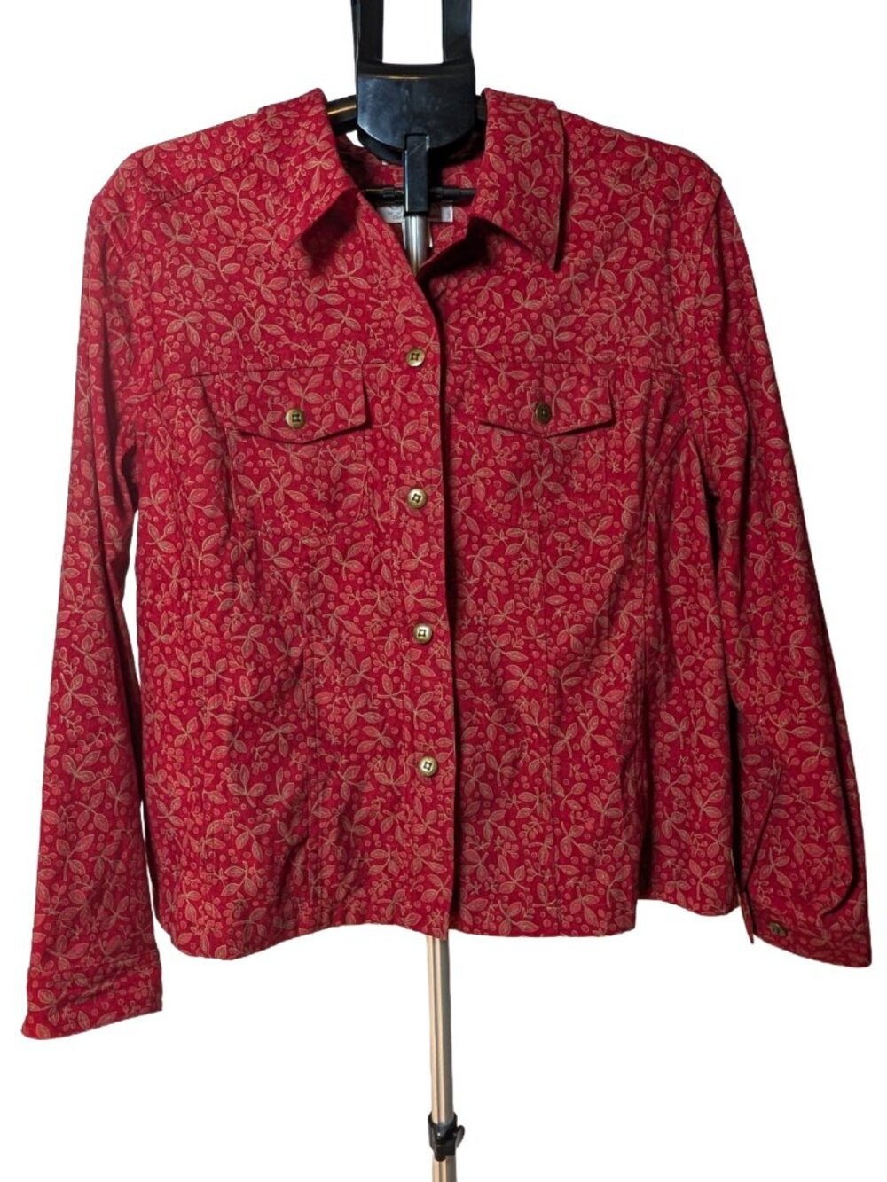 CJ Banks 1X Plus Burgundy Floral Minky Soft Button Down Lined Shirt Casual LS